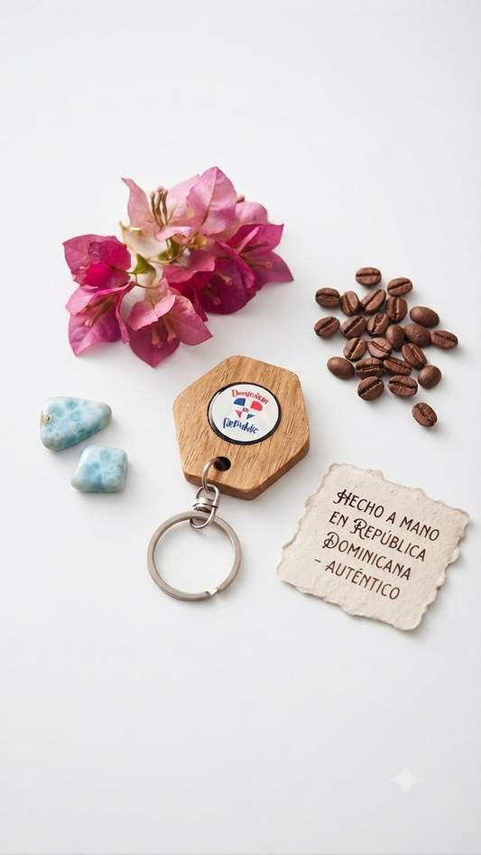 Handcrafted Hexagon Dominican Republic Guayacán Wood Keychain