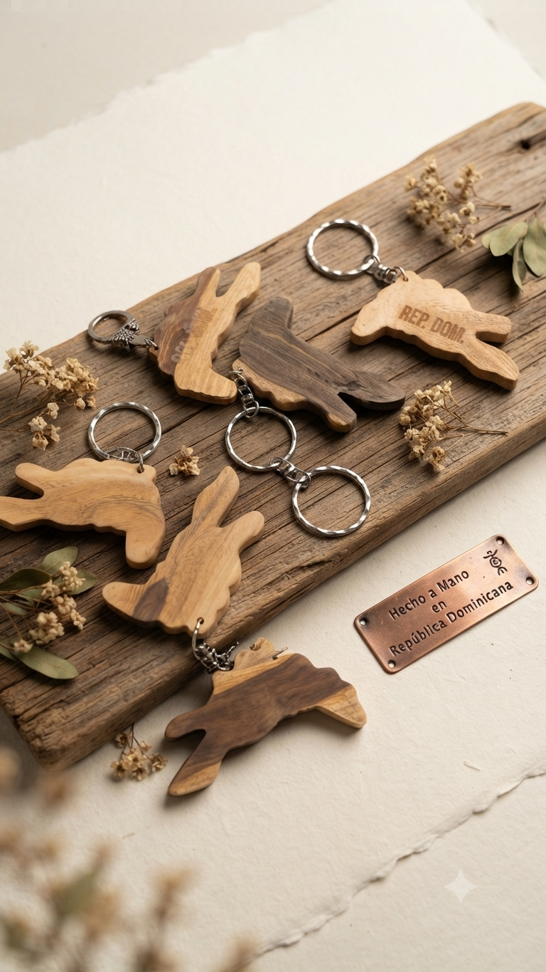 Handcrafted Dominican Republic Map Guayacán Wood Keychain