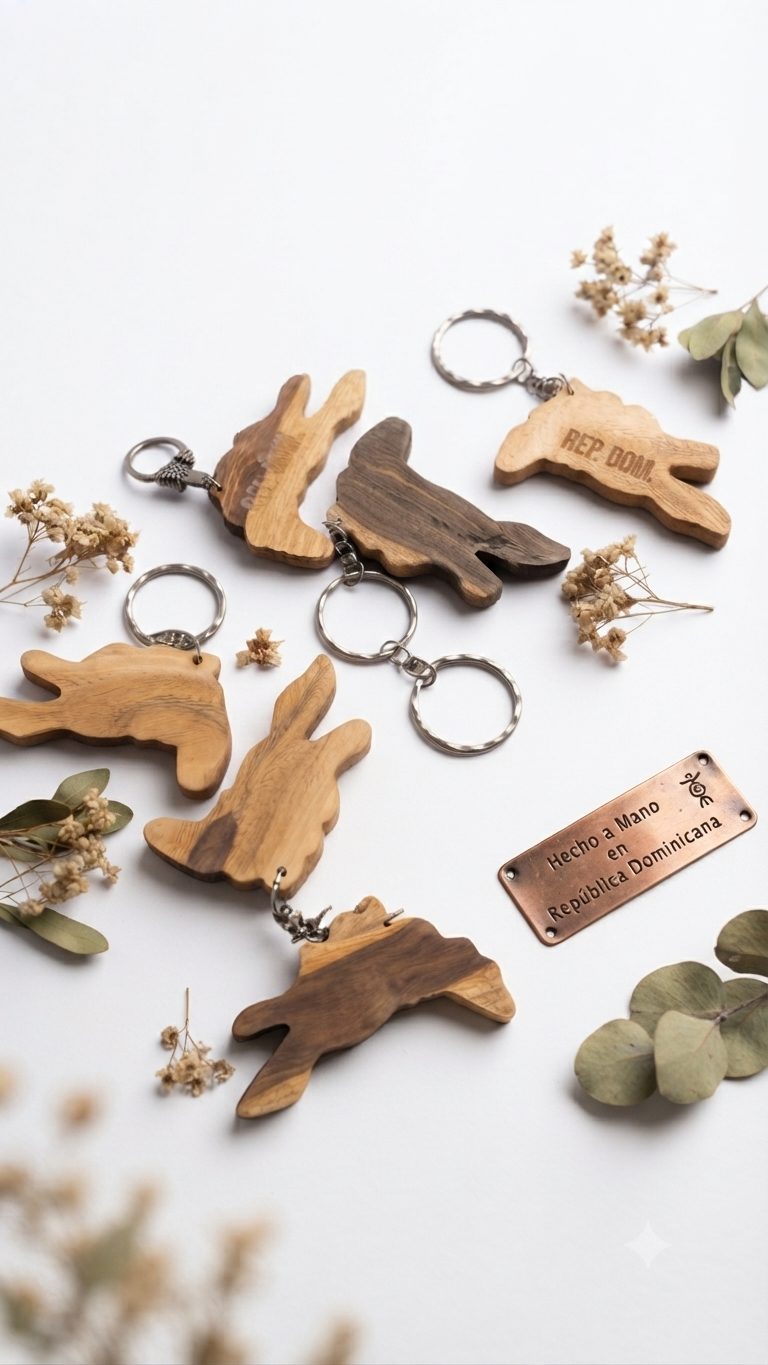 Handcrafted Dominican Republic Map Guayacán Wood Keychain