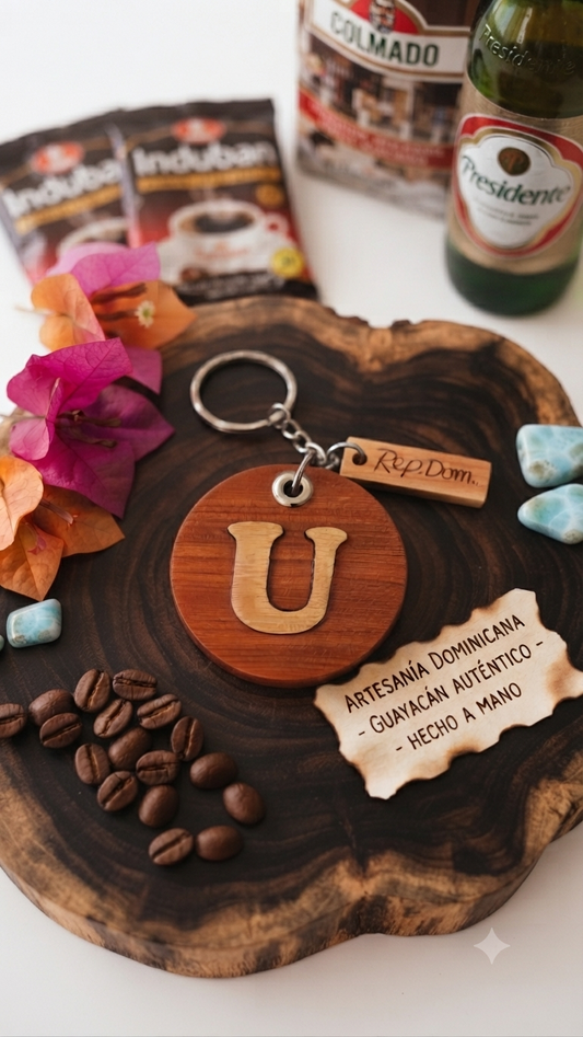 Handcrafted Monogram Initial "U" Guayacán Wood Keychain