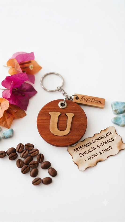 Handcrafted Monogram Initial "U" Guayacán Wood Keychain