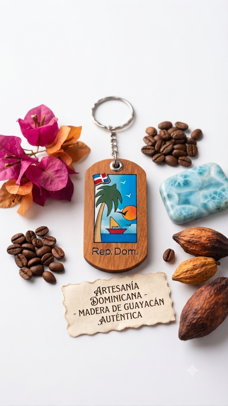 Handcrafted Caribbean Landscape Guayacán Wood Keychain
