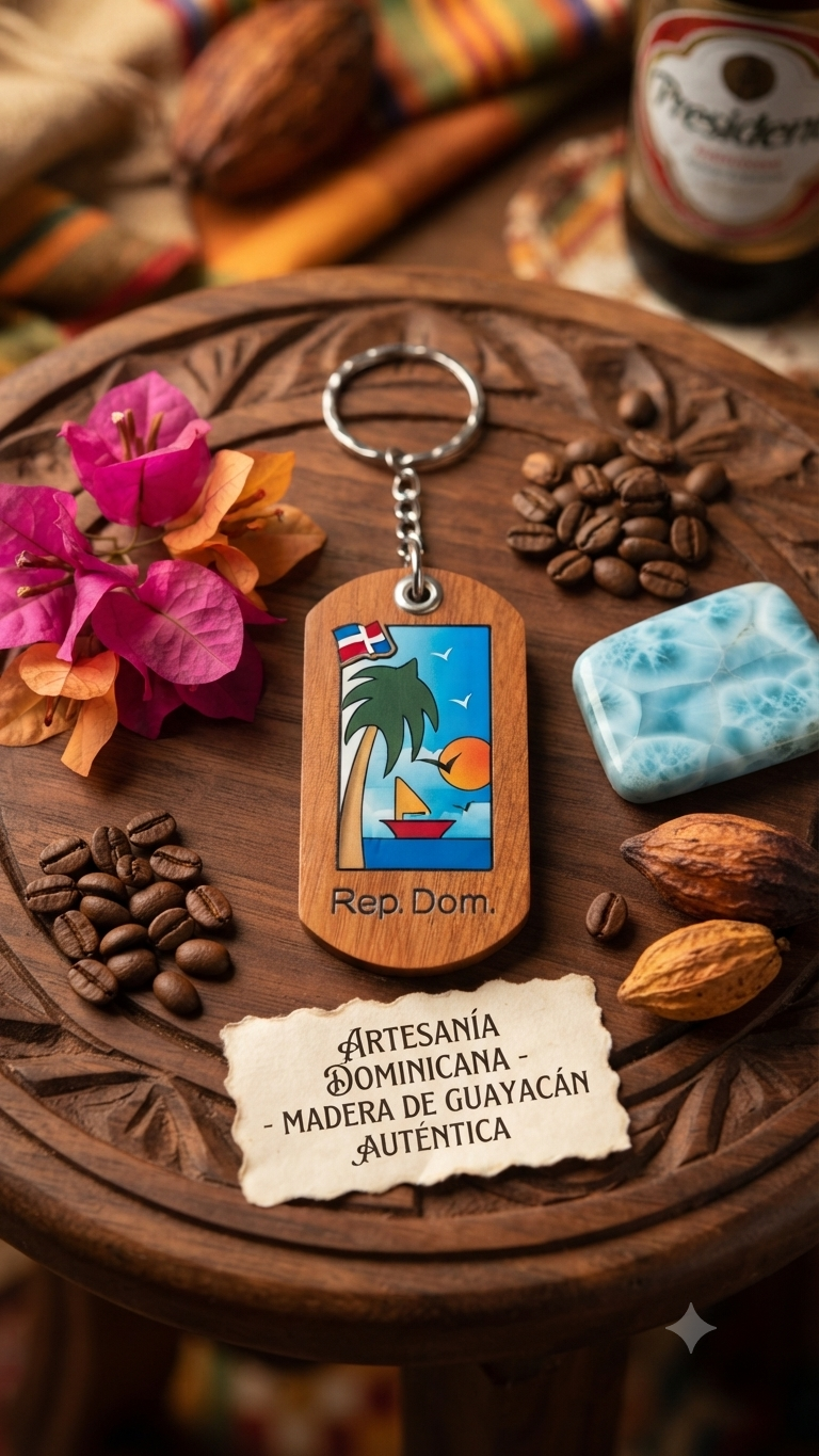 Handcrafted Caribbean Landscape Guayacán Wood Keychain