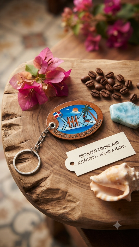 Handcrafted Oval Taíno Fish Dominican Republic Guayacán Wood Keychain