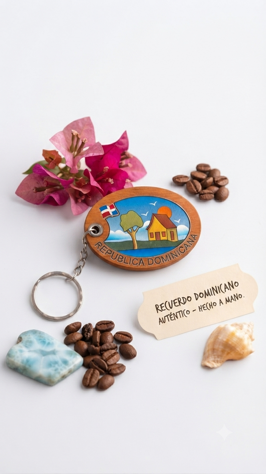 Handcrafted Oval Countryside Dominican Republic Guayacán Wood Keychain