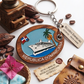 Handcrafted Oval Cruise Ship Dominican Republic Guayacán Wood Keychain