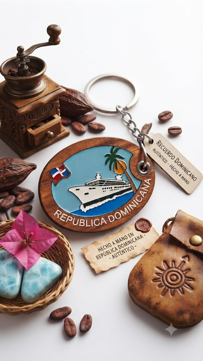 Handcrafted Oval Cruise Ship Dominican Republic Guayacán Wood Keychain