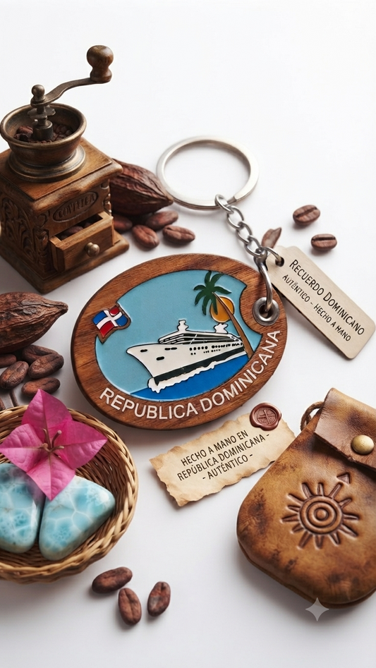 Handcrafted Oval Cruise Ship Dominican Republic Guayacán Wood Keychain