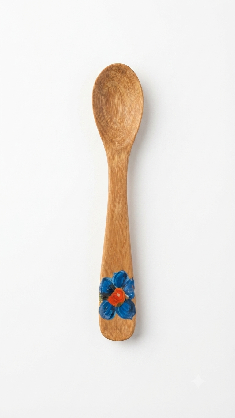 Handcrafted Set of 3 Hand-Painted Blue Flower Guayacán Wood Spoons