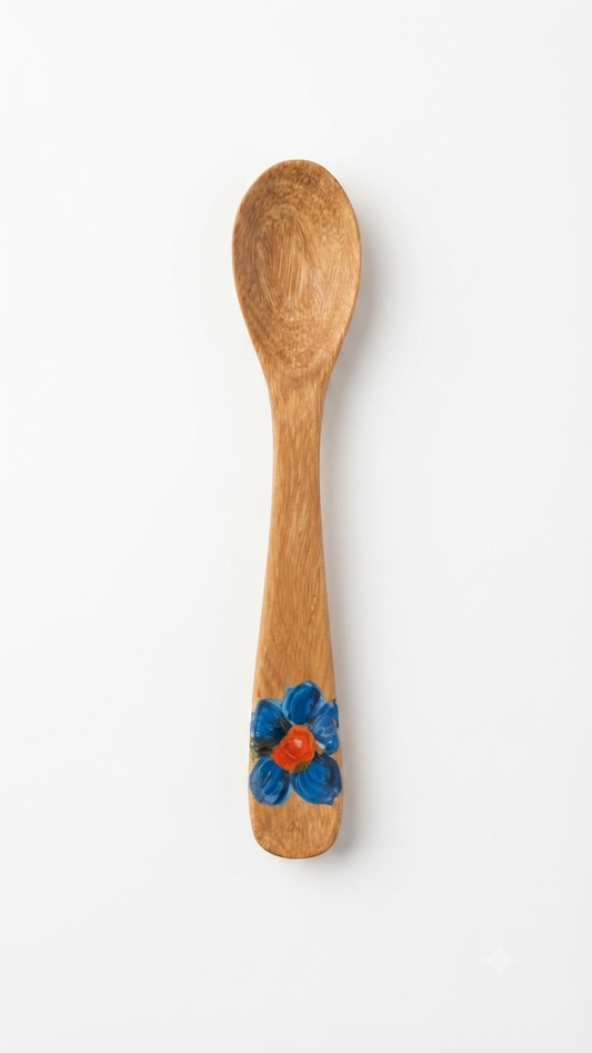 Handcrafted Set of 3 Hand-Painted Blue Flower Guayacán Wood Spoons