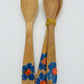 Handcrafted Set of 3 Hand-Painted Blue Flower Guayacán Wood Spoons