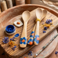 Handcrafted Set of 3 Hand-Painted Blue Flower Guayacán Wood Spoons