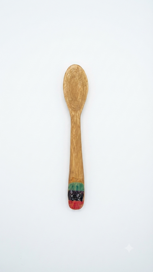 Handcrafted Set of 5 Hand-Painted Multi-Color Band Guayacán Wood Spoons