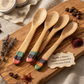 Handcrafted Set of 5 Hand-Painted Multi-Color Band Guayacán Wood Spoons