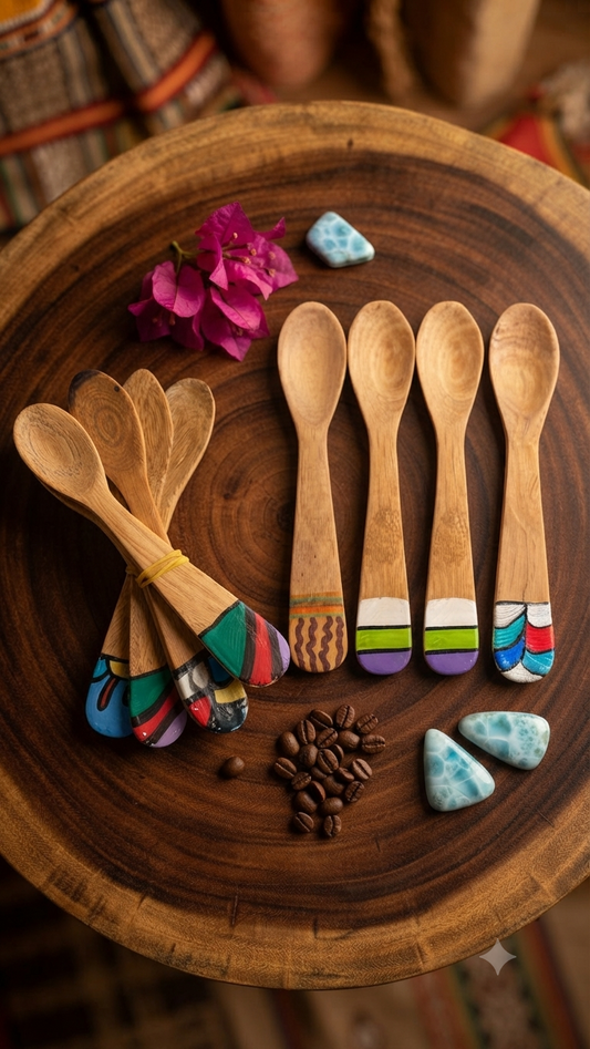 Handcrafted Set of 8 Assorted Hand-Painted Guayacán Wood Spoons