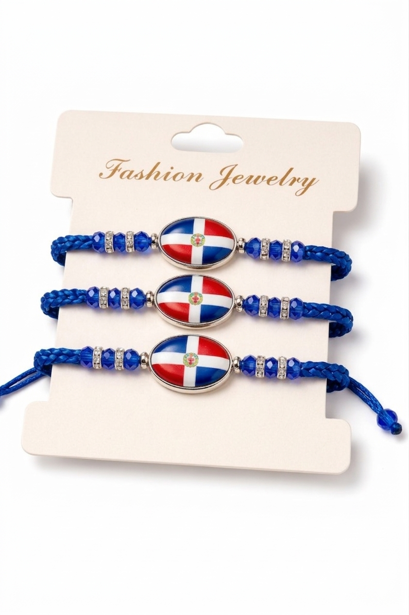 Dominican Pride" Bracelet Set – Crystals & Braided Cord 🇩🇴✨