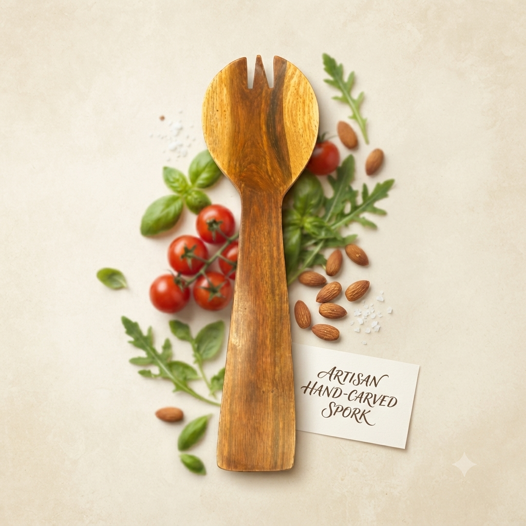 Dominican Guayacán Wood Wide Salad Fork / Serving Utensil