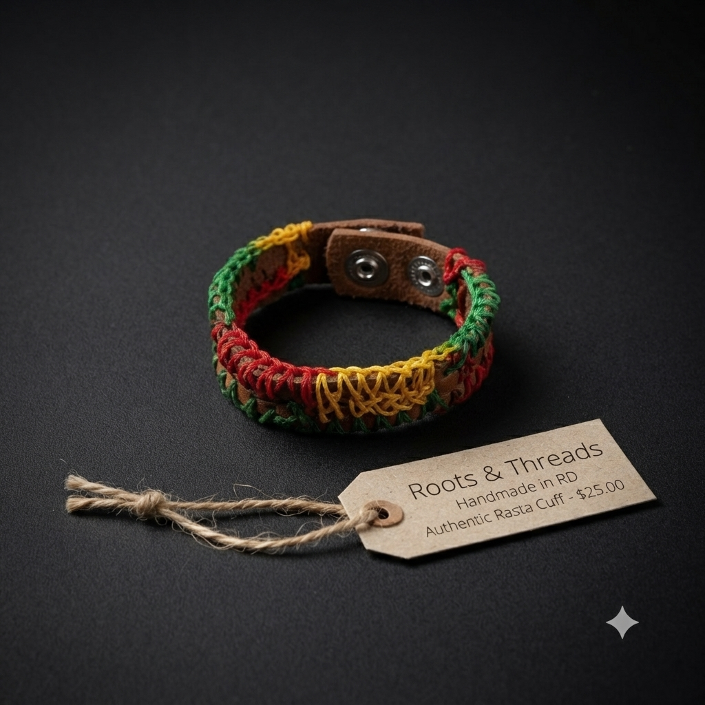 Artisanal Leather Bracelet - Rasta Edition (Made in RD)