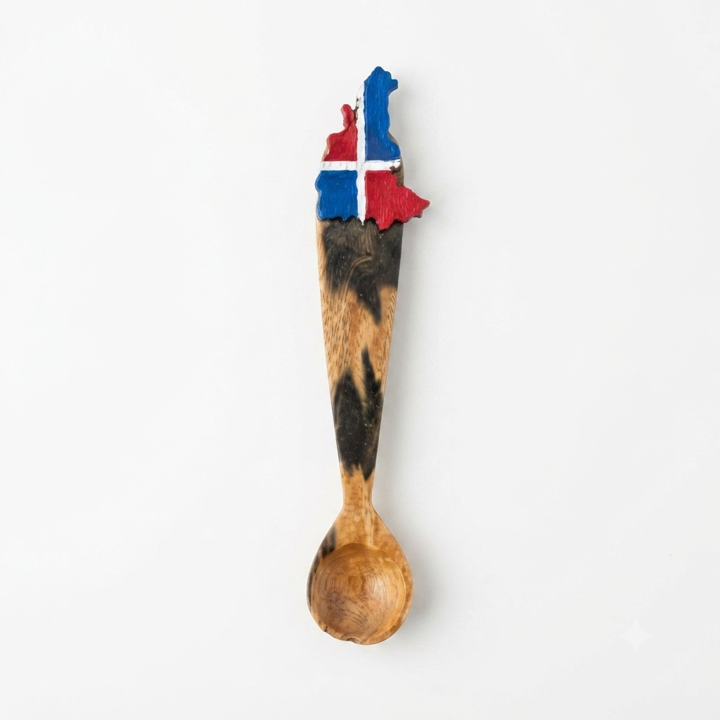 Handcrafted Hand-Painted Dominican Republic Map Guayacán Wood Spoon