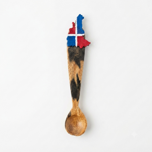 Handcrafted Hand-Painted Dominican Republic Map Guayacán Wood Spoon