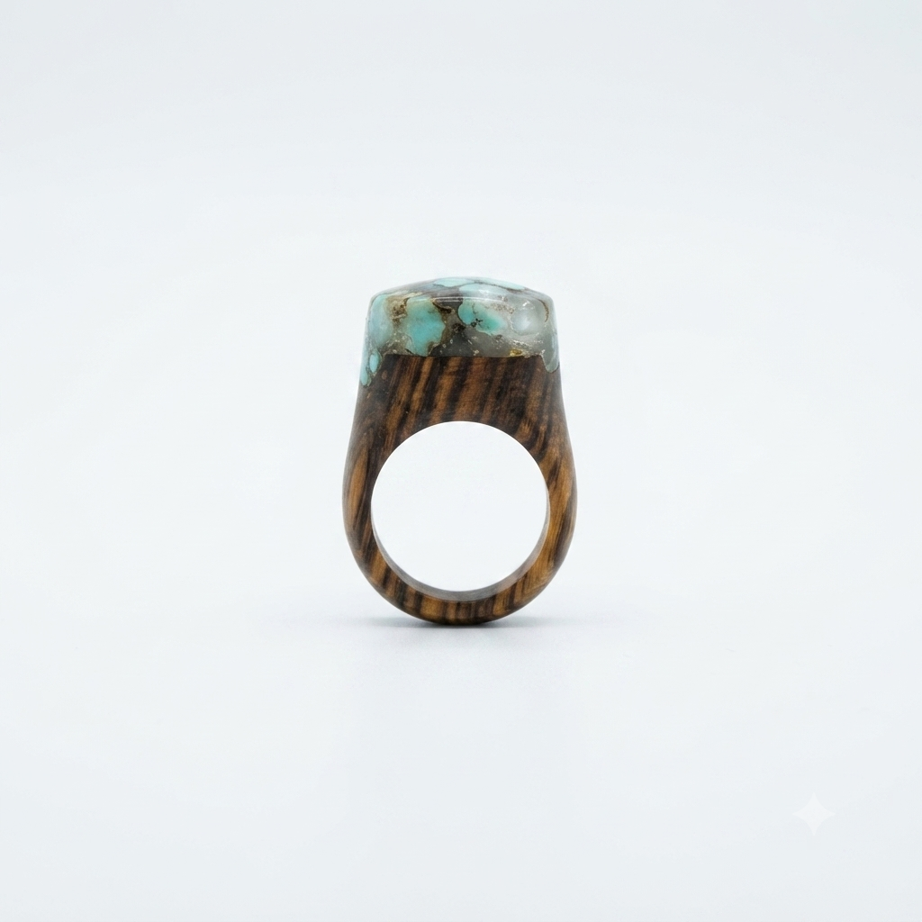 Dominican Guayacán Wood & Larimar Statement Ring