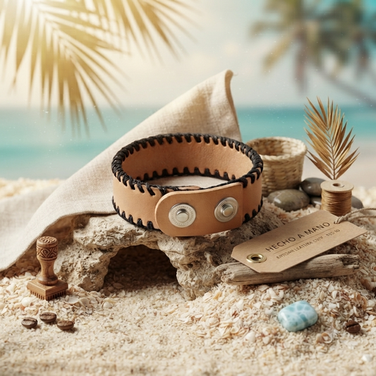 Artisanal Leather Cuff - Caribbean Edition