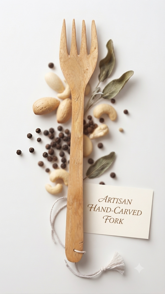 Dominican Guayacán Wood Long Serving Fork with Hanging Cord