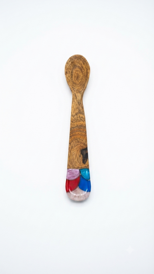 Handcrafted Set of 4 Hand-Painted Scalloped Pattern Guayacán Wood Spoons