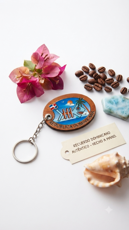 Handcrafted Oval Taíno Fish Dominican Republic Guayacán Wood Keychain