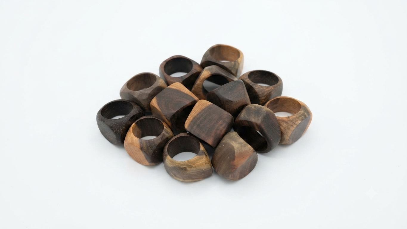 Dominican Guayacán Wood Geometric Faceted Statement Ring