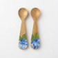 Handcrafted Set of 2 Hand-Painted Blue Hydrangea Motif Guayacán Wood Spoons