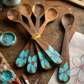 Handcrafted Set of 5 Hand-Painted Turquoise Floral Guayacán Wood Spoons