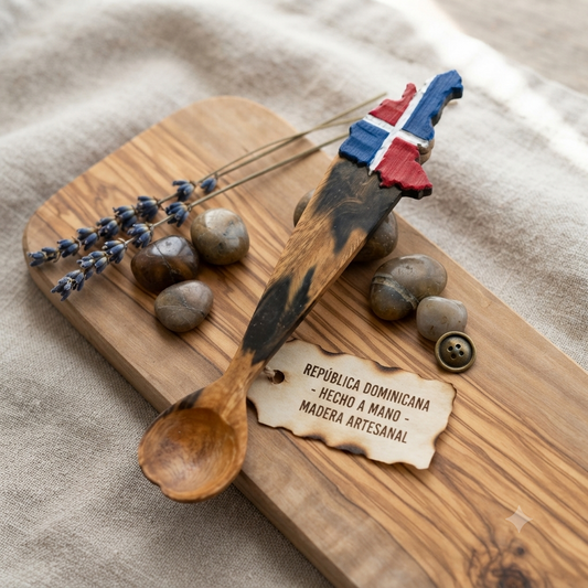 Handcrafted Hand-Painted Dominican Republic Map Guayacán Wood Spoon