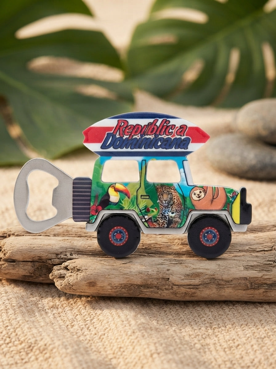 Jeep Safari "Dominican Republic" Bottle Opener Fridge Magnet | Tropical Souvenir
