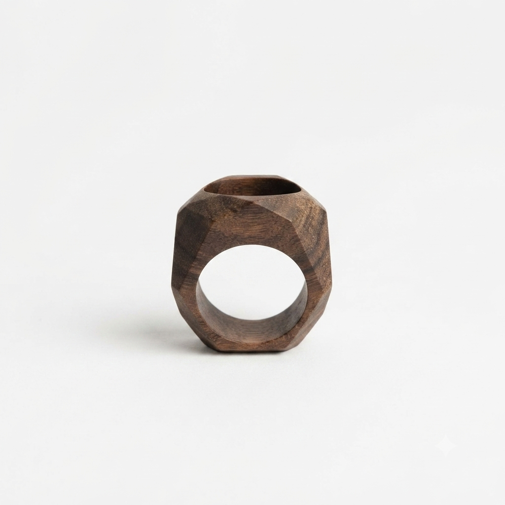 Dominican Guayacán Wood Geometric Faceted Statement Ring