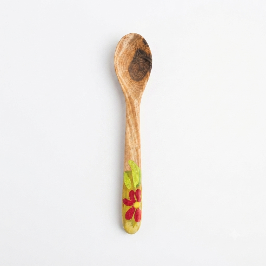 Handcrafted Set of 14 Assorted Hand-Painted Tropical Flora Guayacán Wood Spoons