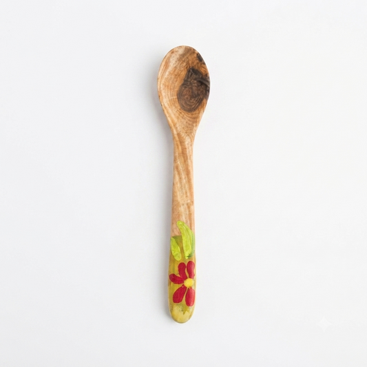 Handcrafted Set of 14 Assorted Hand-Painted Tropical Flora Guayacán Wood Spoons