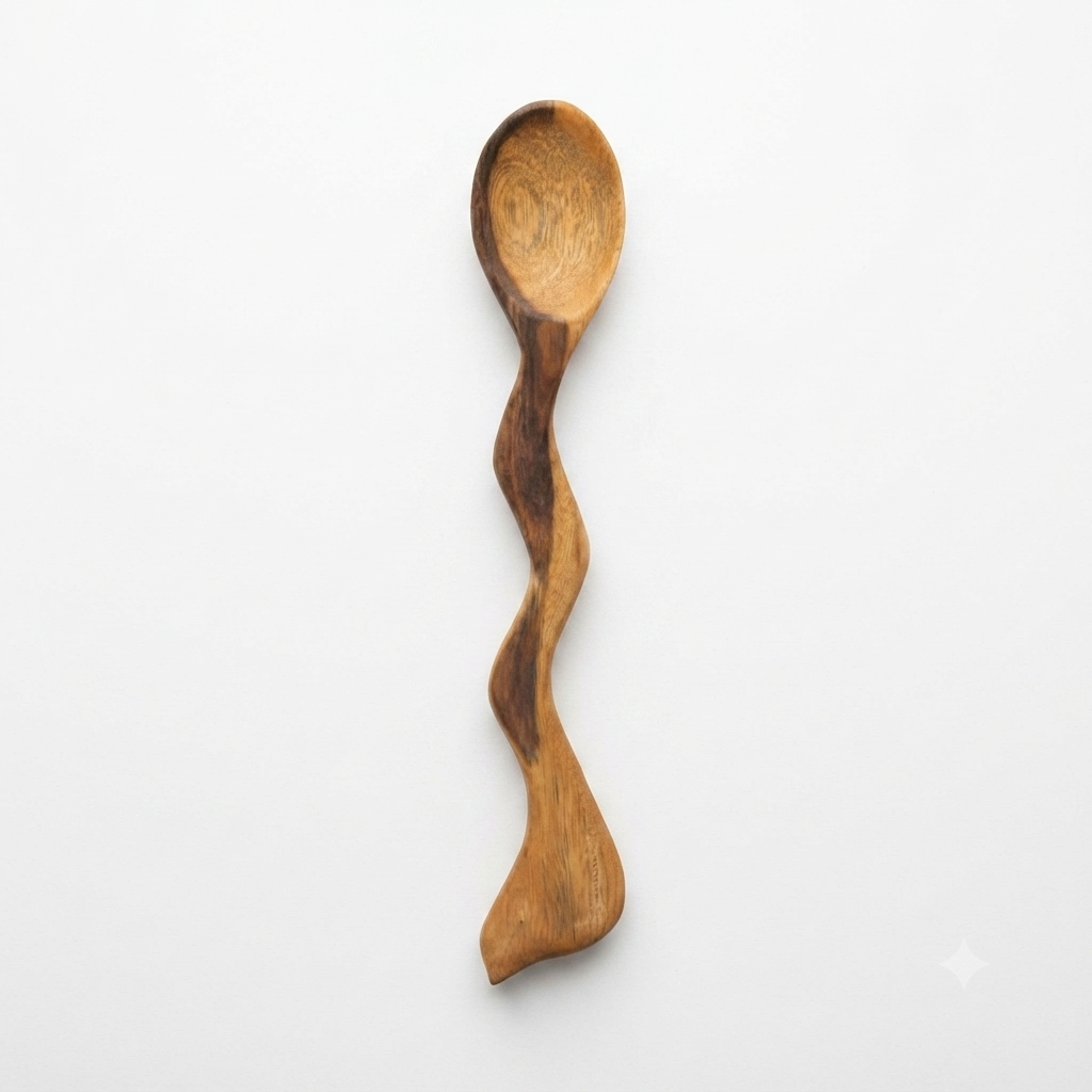 Handcrafted Set of 4 Wavy Sculptural Dominican Guayacán Wood Spoons