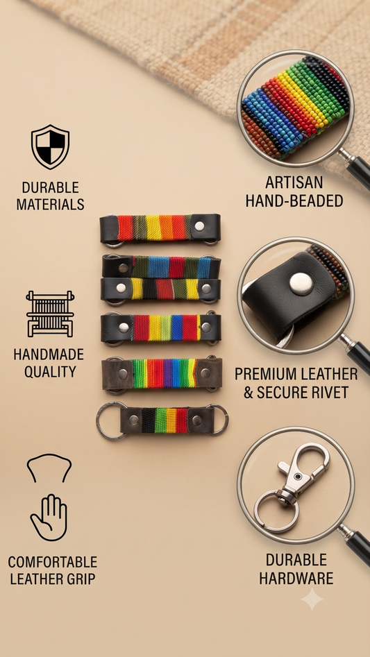 Artisanal Colorful Striped Leather Keychain