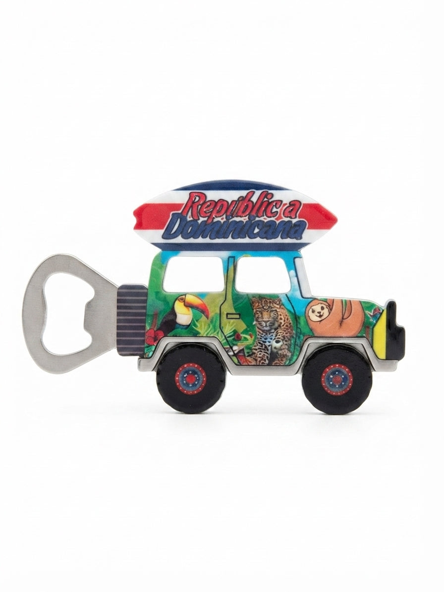 Jeep Safari "Dominican Republic" Bottle Opener Fridge Magnet | Tropical Souvenir
