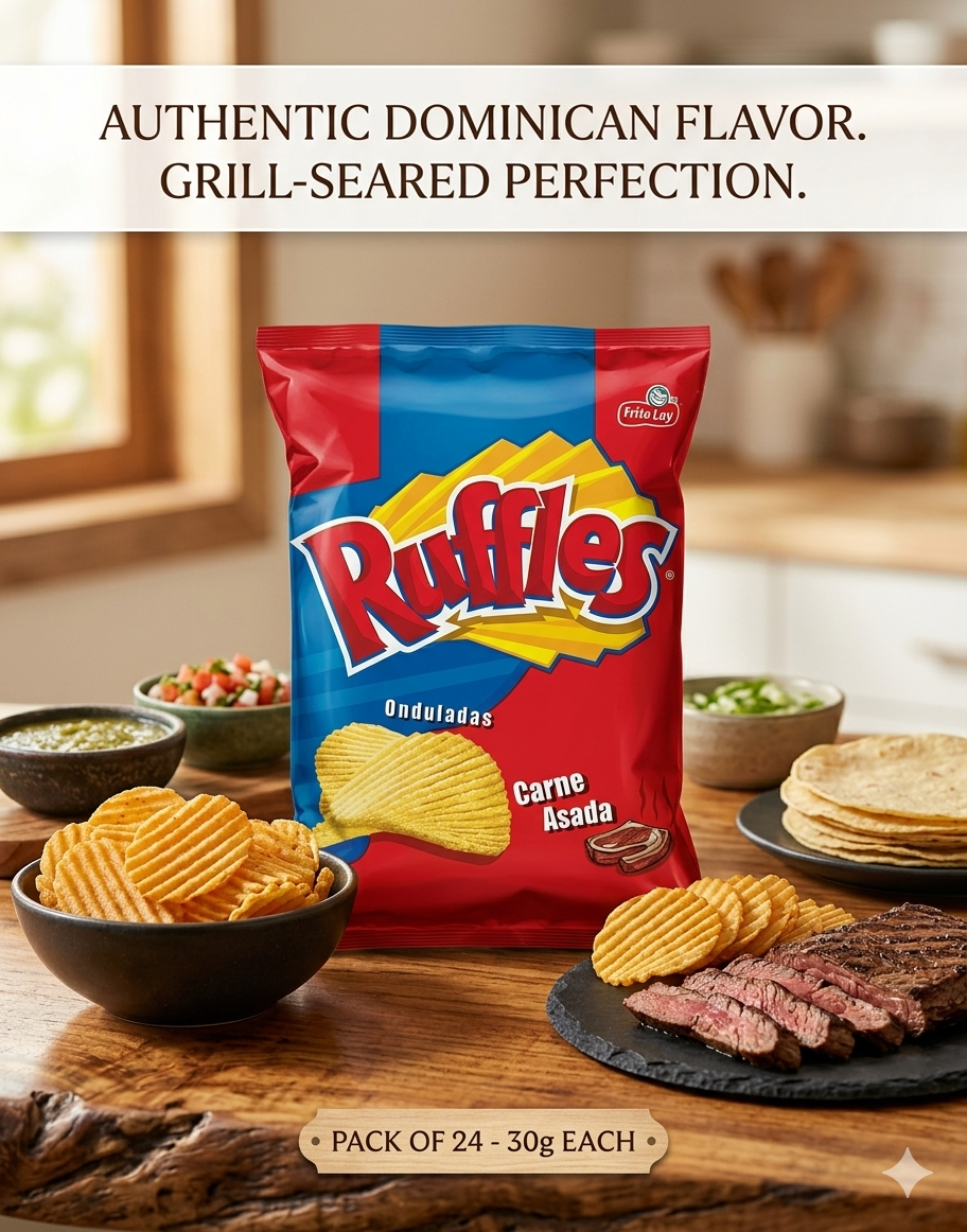 Ruffles Carne Asada – Pack of 6 – Crispy Dominican Snack (30 g each)