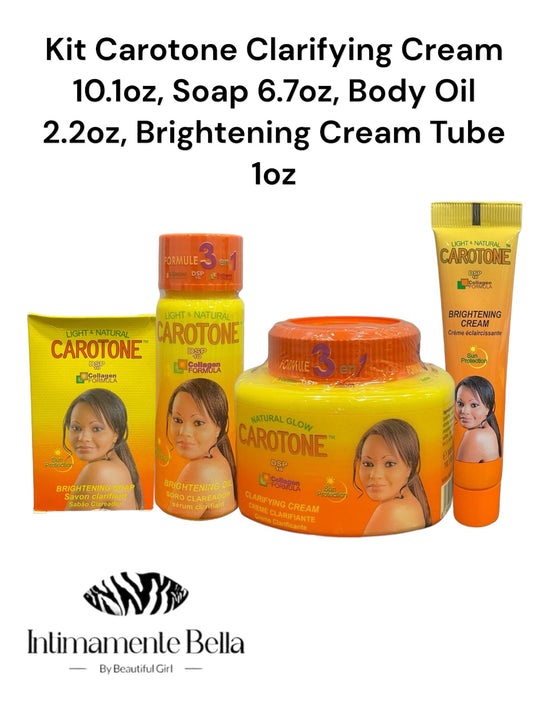 Kit Carotone Brightening Cream 10.1oz, Soap 6.7oz, Body Oil 2.2oz, Cream Tube 1oz