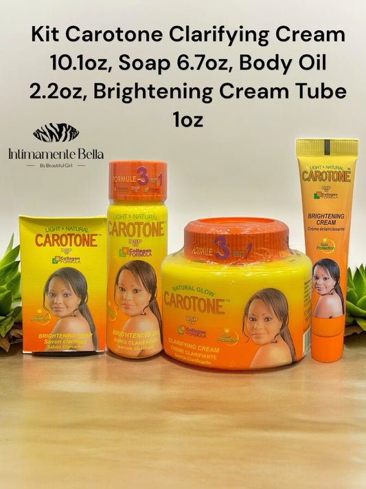 Kit Carotone Brightening Cream 10.1oz, Soap 6.7oz, Body Oil 2.2oz, Cream Tube 1oz