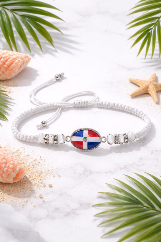 Dominican Pride" Bracelet Set – Crystals & Braided Cord 🇩🇴✨