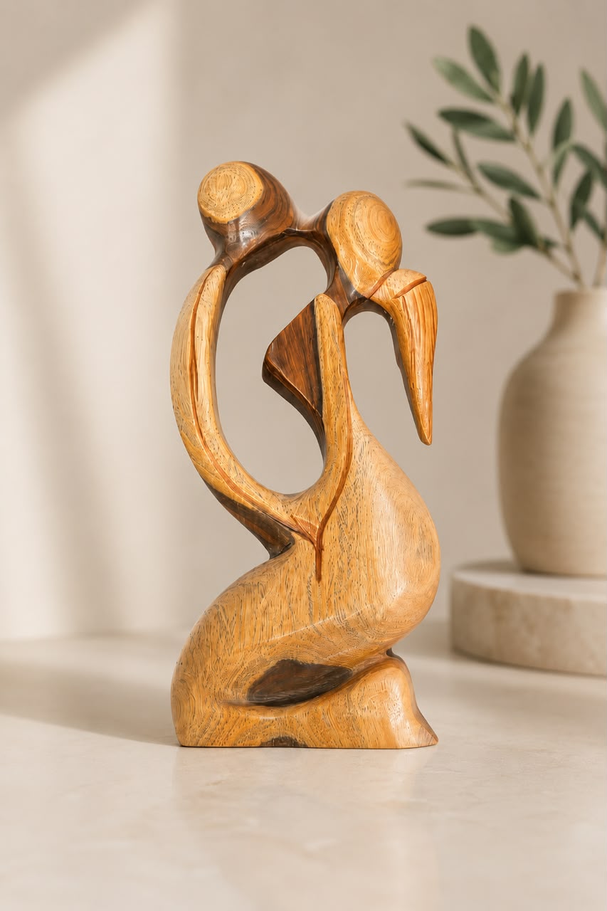 Artisanal Abstract Family Figurine in Guayacán Wood (Made in RD)