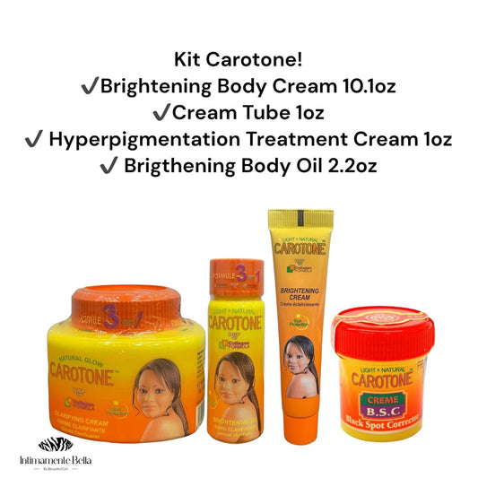 Kit Carotone Brightening Cream 10.1oz, Dark Spot Cream 1 oz, Body Oil 2.2oz, Cream Tube 1oz