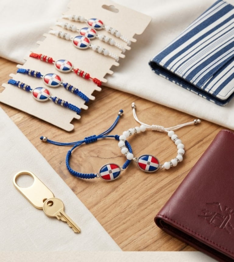 Dominican Pride" Bracelet Set – Crystals & Braided Cord 🇩🇴✨