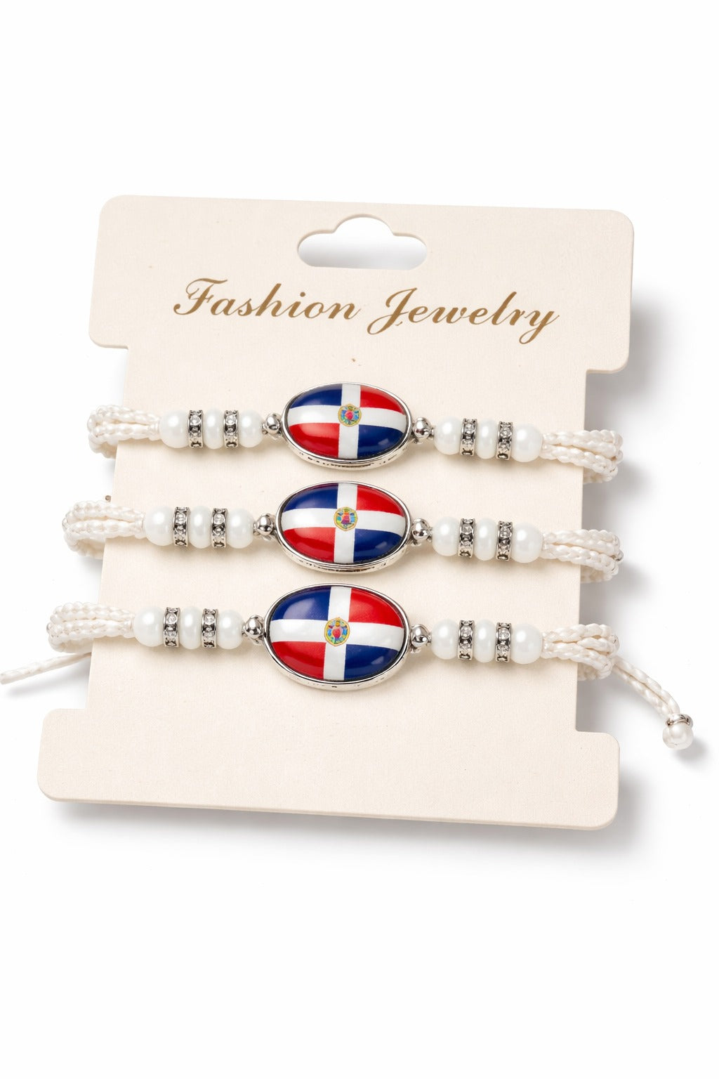 Dominican Pride" Bracelet Set – Crystals & Braided Cord 🇩🇴✨