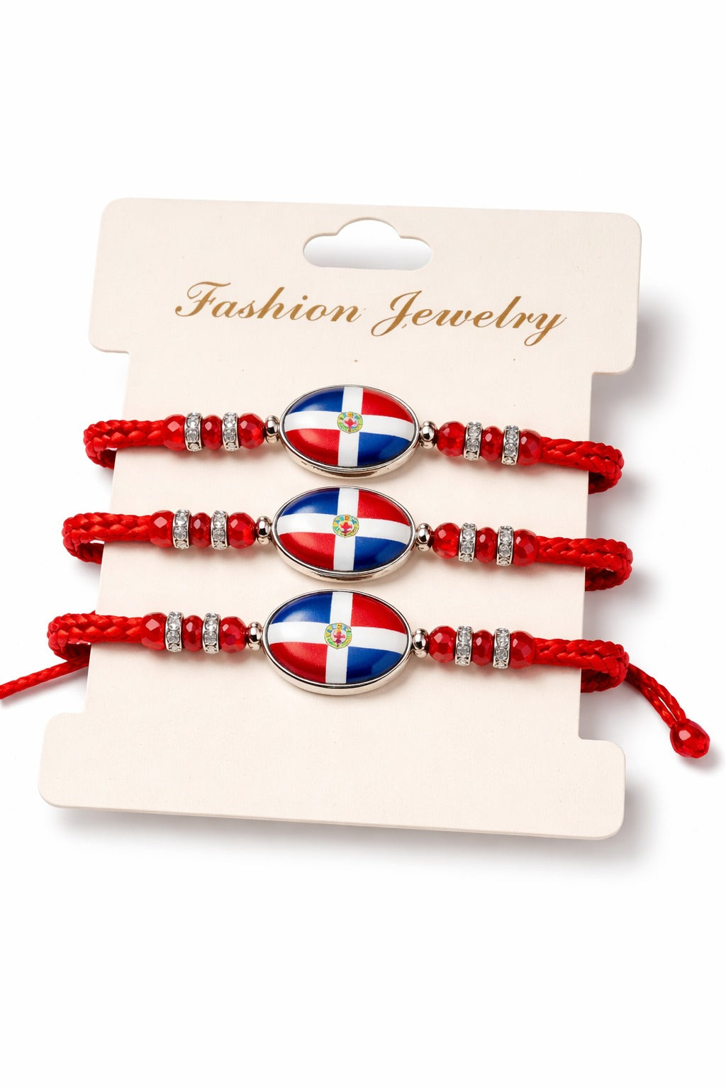 Dominican Pride" Bracelet Set – Crystals & Braided Cord 🇩🇴✨