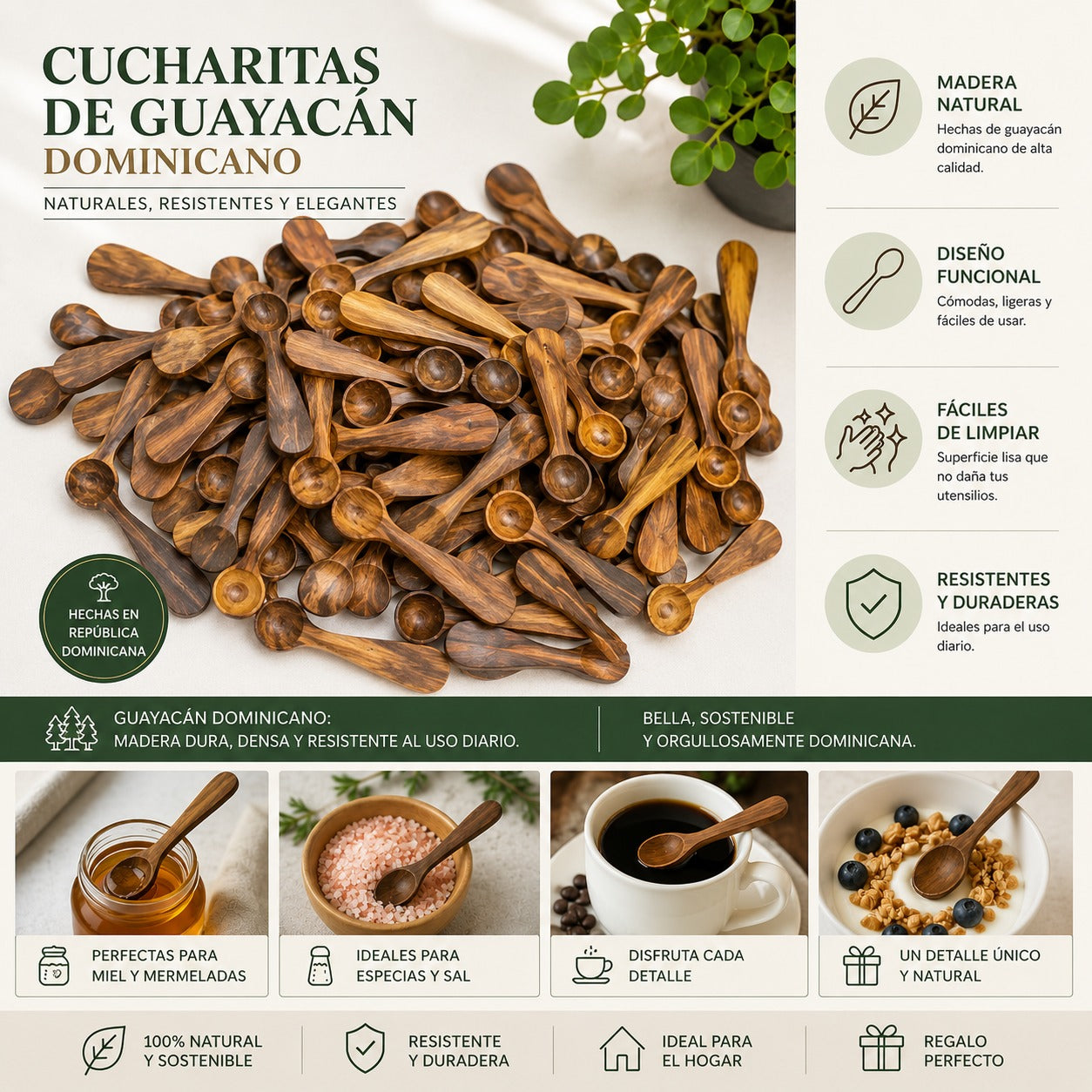 Dominican Guayacan Wooden Spoons – Natural, Durable & Elegant